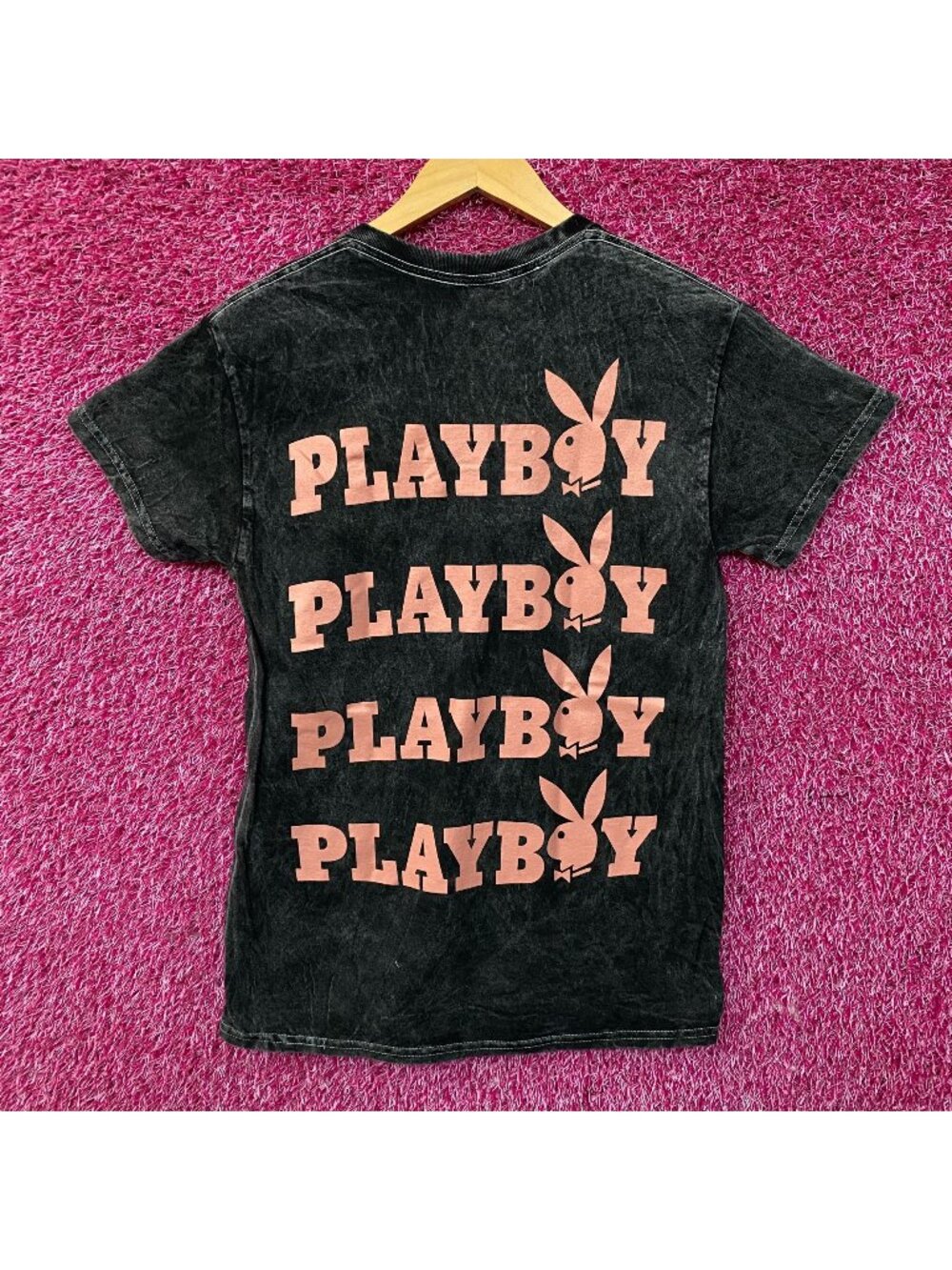 Playboy Stacked Logo Acid Wash Graphic T-Shirt Small